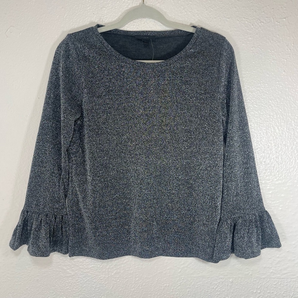 J. Crew NWT Black Silver Metallic Long Sleeve Bell Sleeve Pullover Top Women’s S